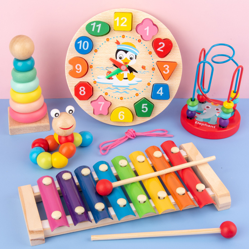 Party Games Kids Birthday - ألعاب أطفال مونتيسوري ألغاز خشبية ثلاثية